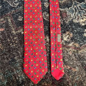 Vintage Hermes Red Tie with Colorful Horse Pattern (7357 PA)